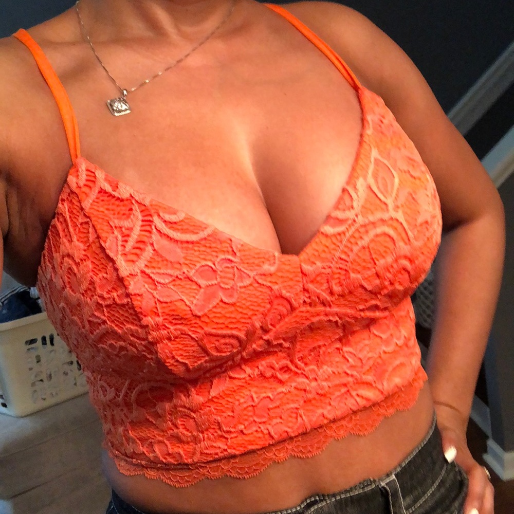 bebe Orange Lace Crop Top